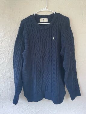 FATHERS & SONS NAVY TWISTED BRAID WEAVE HEAVY SWEATER GOLD  LOGO FSJ036; size XL